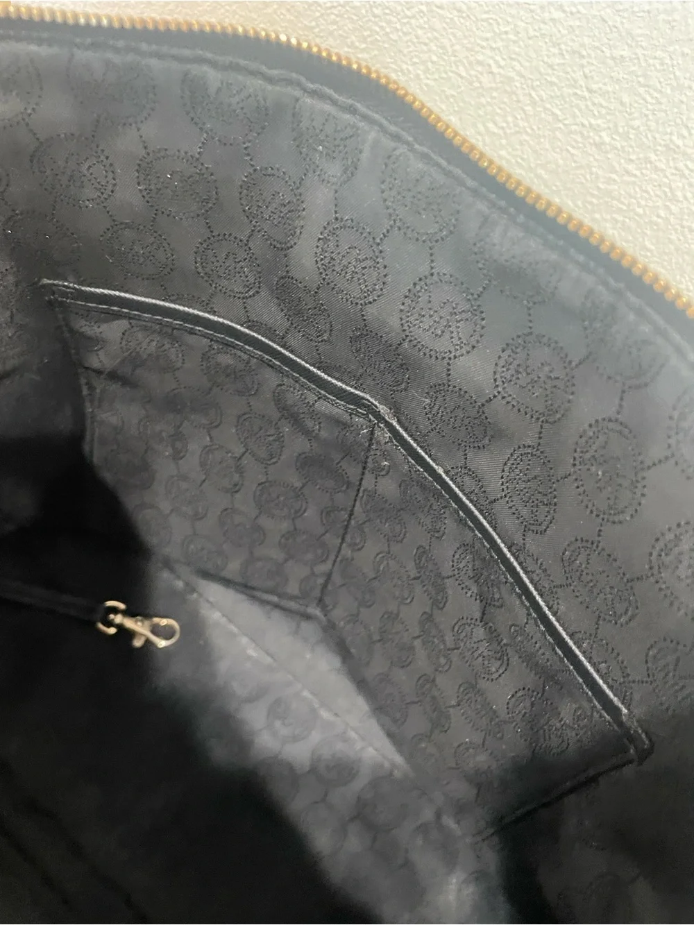Michael Kors Black Leather Tote with Gold Logo Charm